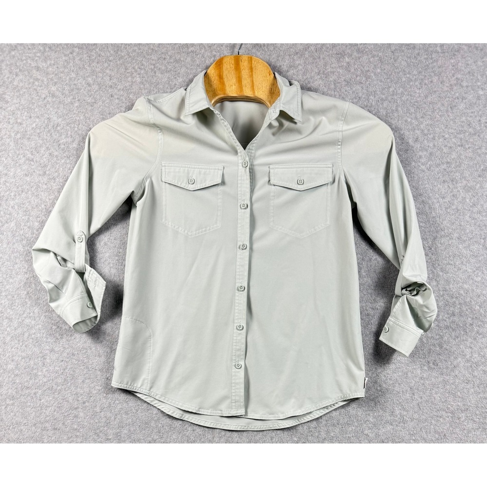 Eddie Bauer Departure Shirt Women Small Gray Long Sleeve Roll Tab Button Up